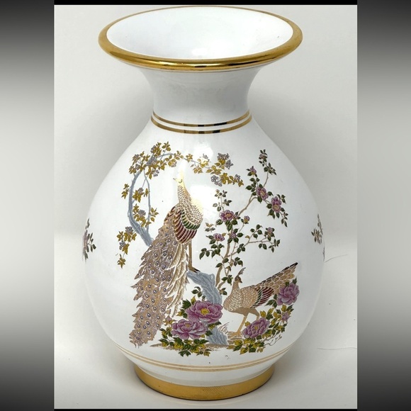 VTG Neofitou Keramik 24k Gold Painted Vase Peacocks Florals, Made in Greece MCM - Picture 9 of 12